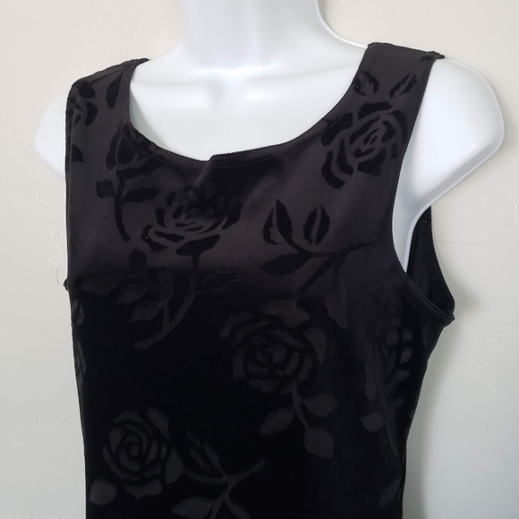 Possessed Vintage 90s Med Sleeveless Black Velvet Maxi Dress Rose Floral Pattern - Picture 5 of 8